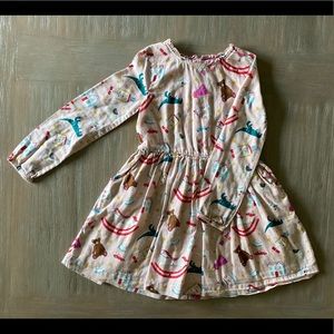 Mini Boden Printed Frill Neck Dress Size 7-8